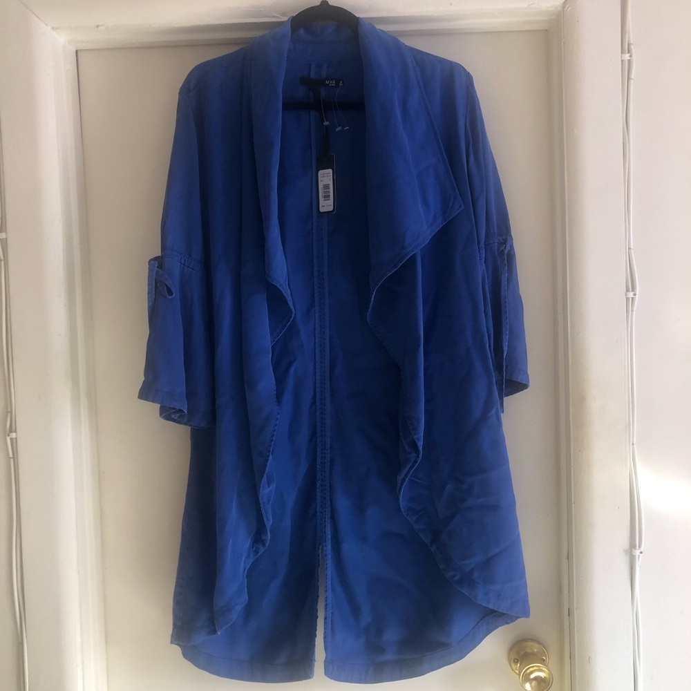 NWT Max Jeans Cobalt Blue Open Front Lightweight Jacket Long Bell Sleeve Tencel